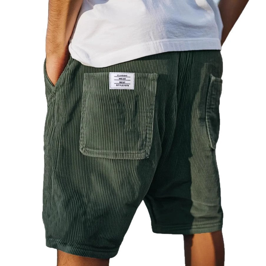 Men's Corduroy Shorts Cord Texture Relaxed Fit Drawstring Elastic Waist Casual Everyday Holiday Vintage Barlow