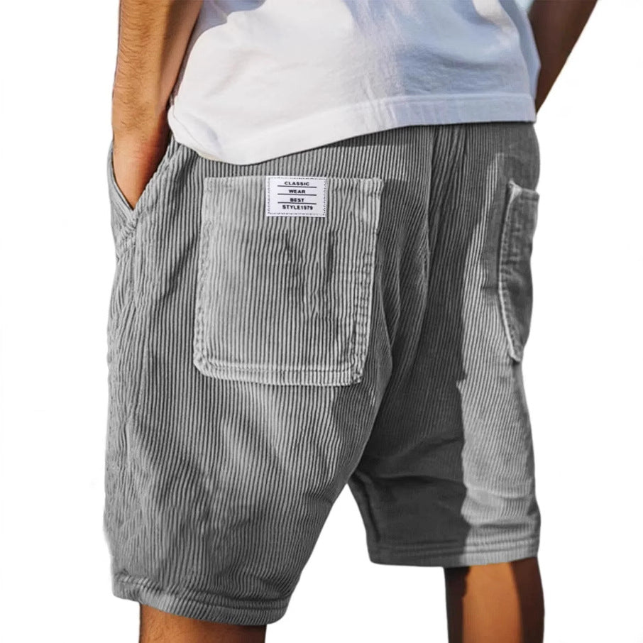 Men's Corduroy Shorts Cord Texture Relaxed Fit Drawstring Elastic Waist Casual Everyday Holiday Vintage Barlow