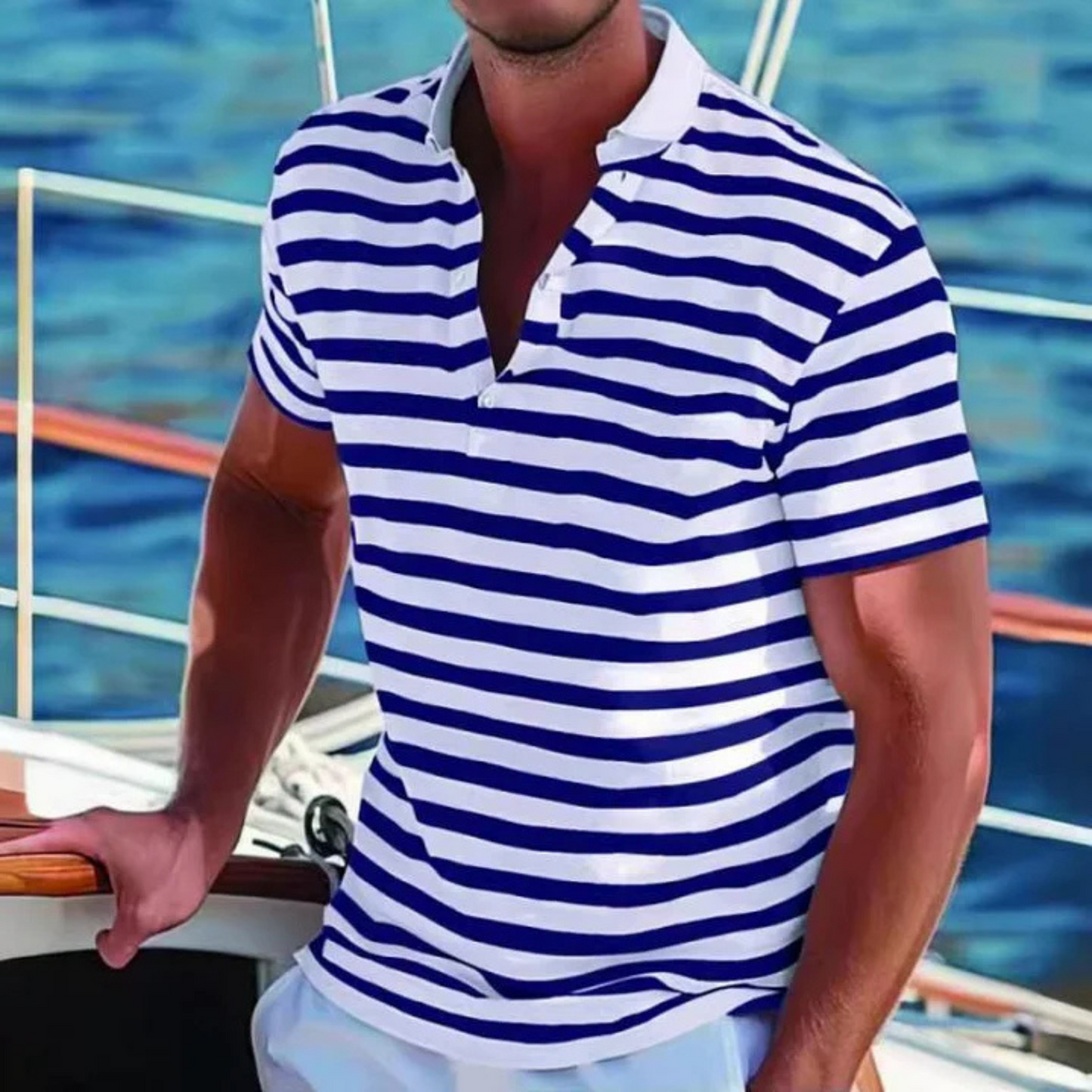 Men's Retro Striped Polo Shirt Short-Sleeve Collared Casual Everyday