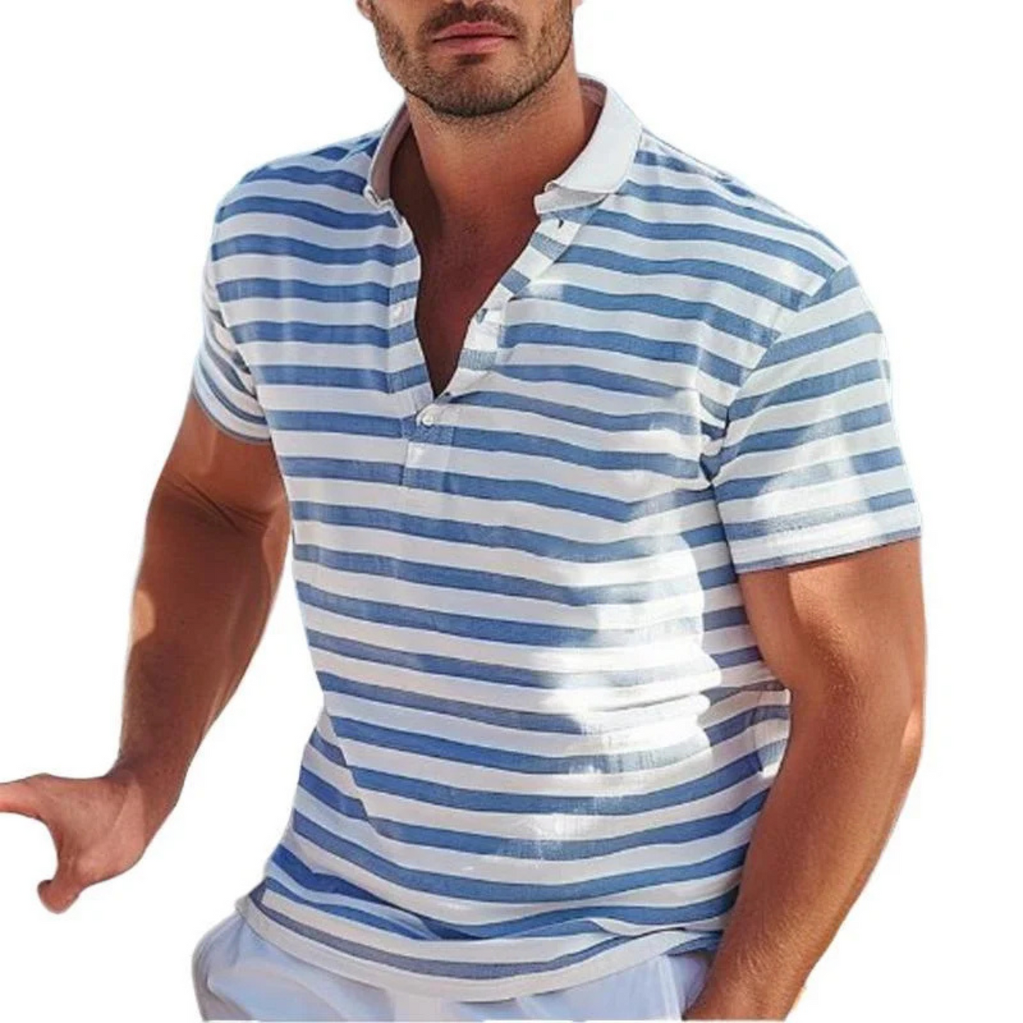 Men's Retro Striped Polo Shirt Short-Sleeve Collared Casual Everyday