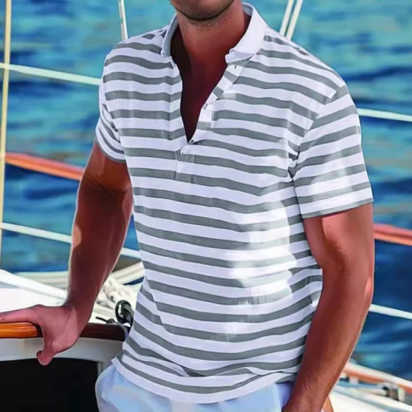 Men's Retro Striped Polo Shirt Short-Sleeve Collared Casual Everyday