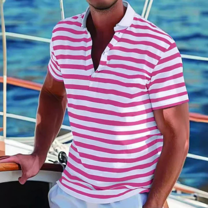 Men's Retro Striped Polo Shirt Short-Sleeve Collared Casual Everyday