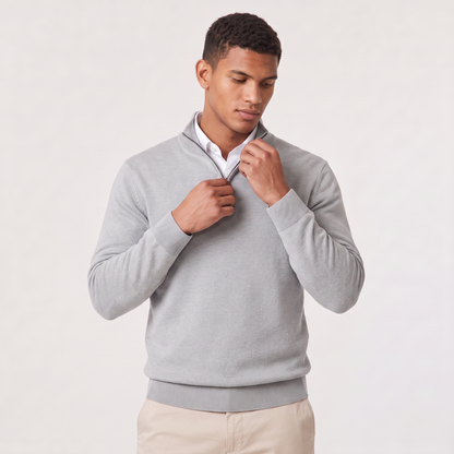 Men's Quarter Zip Sweater Knitted Stand Collar Long Sleeve Casual Autumn Layering Top