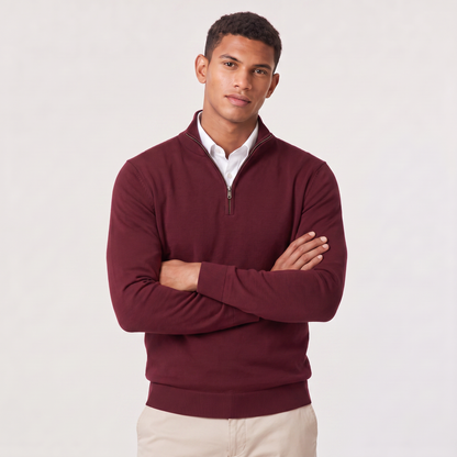 Men's Quarter Zip Sweater Knitted Stand Collar Long Sleeve Casual Autumn Layering Top