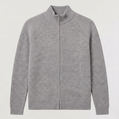 Men's Full Zip Ribbed Cardigan Relaxed Fit Long Sleeve Stand Collar Knit Layering Top