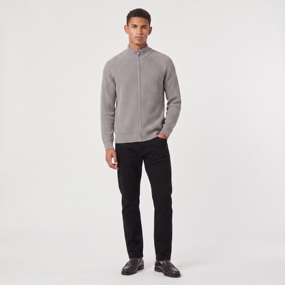 Men's Full Zip Ribbed Cardigan Relaxed Fit Long Sleeve Stand Collar Knit Layering Top