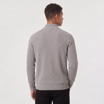 Men's Full Zip Ribbed Cardigan Relaxed Fit Long Sleeve Stand Collar Knit Layering Top