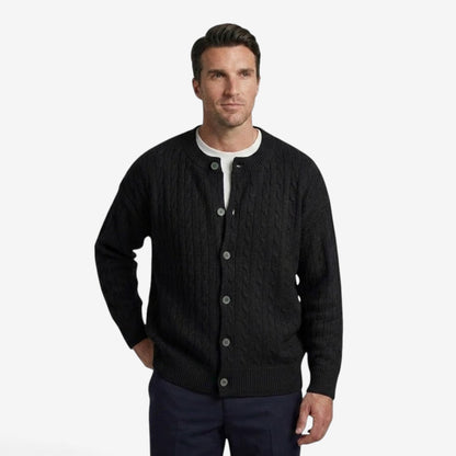 Men's Cable Knit Cardigan Loose Fit Button Closure Casual Layering