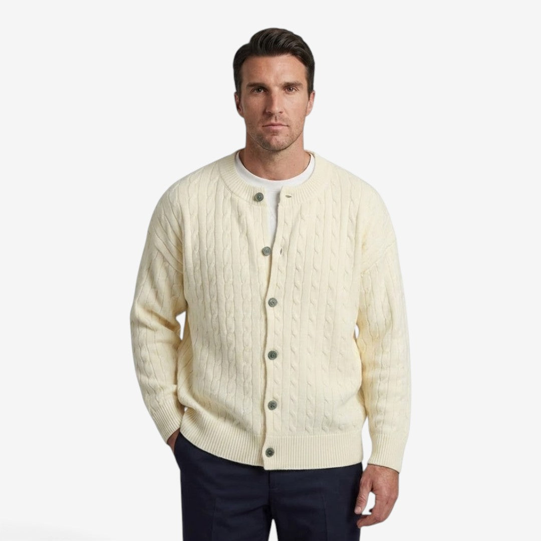 Men's Cable Knit Cardigan Loose Fit Button Closure Casual Layering