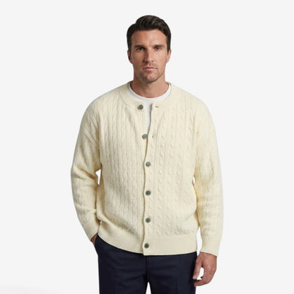 Men's Cable Knit Cardigan Loose Fit Button Closure Casual Layering