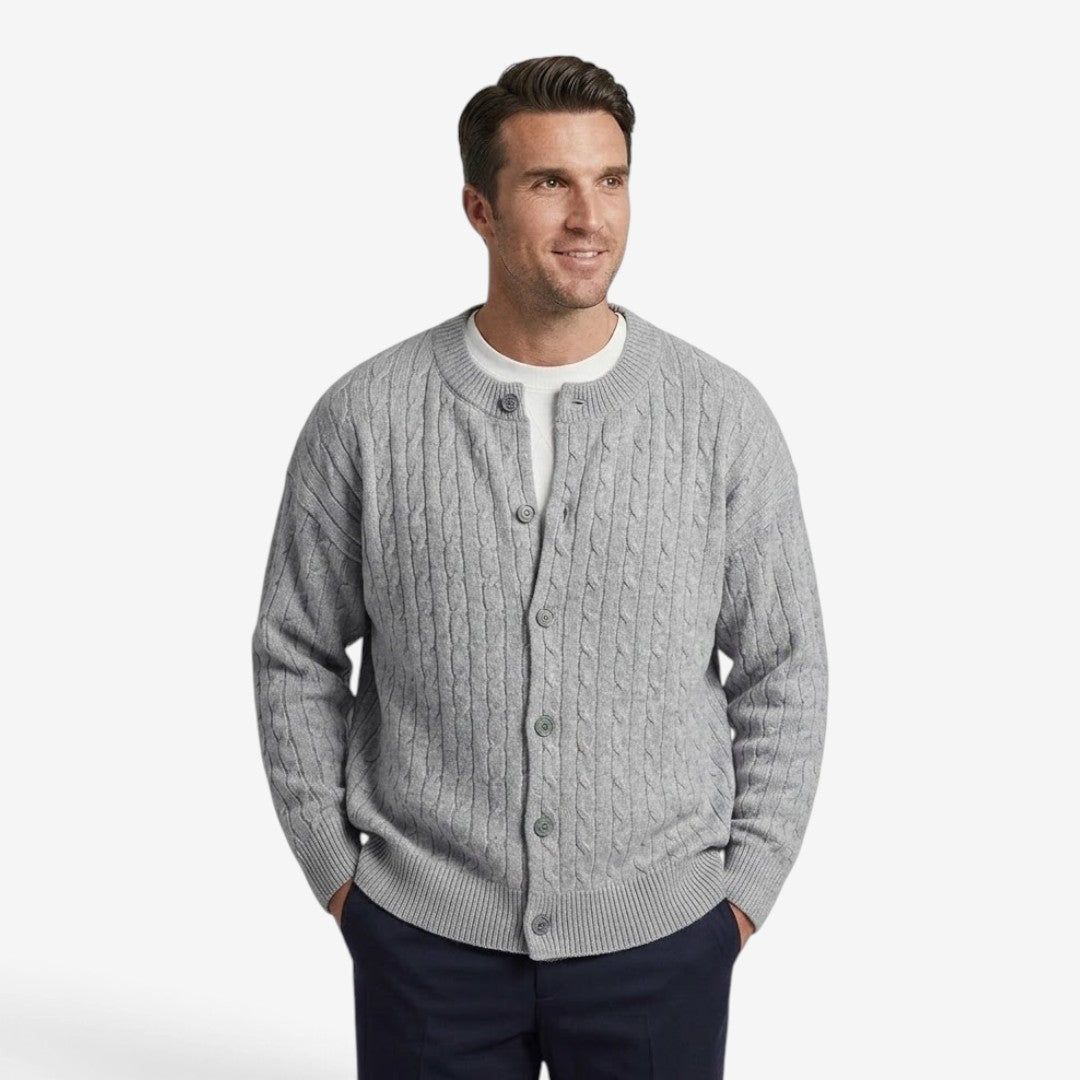 Men's Cable Knit Cardigan Loose Fit Button Closure Casual Layering