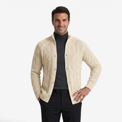 Men's Cable Knit Cardigan Button Closure Long Sleeve Cozy Autumn Winter