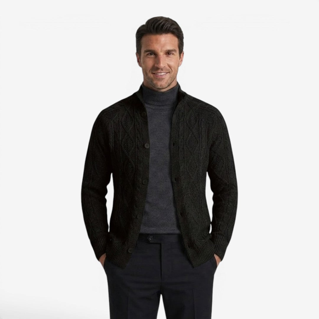 Men's Cable Knit Cardigan Button Closure Long Sleeve Cozy Autumn Winter