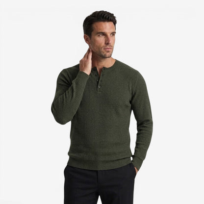 Men's Casual Ribbed Henley Shirt Long Sleeve Button-Up Relaxed Fit Autumn Winter