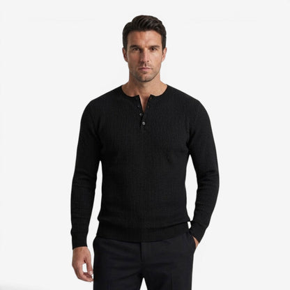 Men's Casual Ribbed Henley Shirt Long Sleeve Button-Up Relaxed Fit Autumn Winter