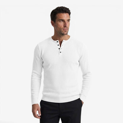 Men's Casual Ribbed Henley Shirt Long Sleeve Button-Up Relaxed Fit Autumn Winter