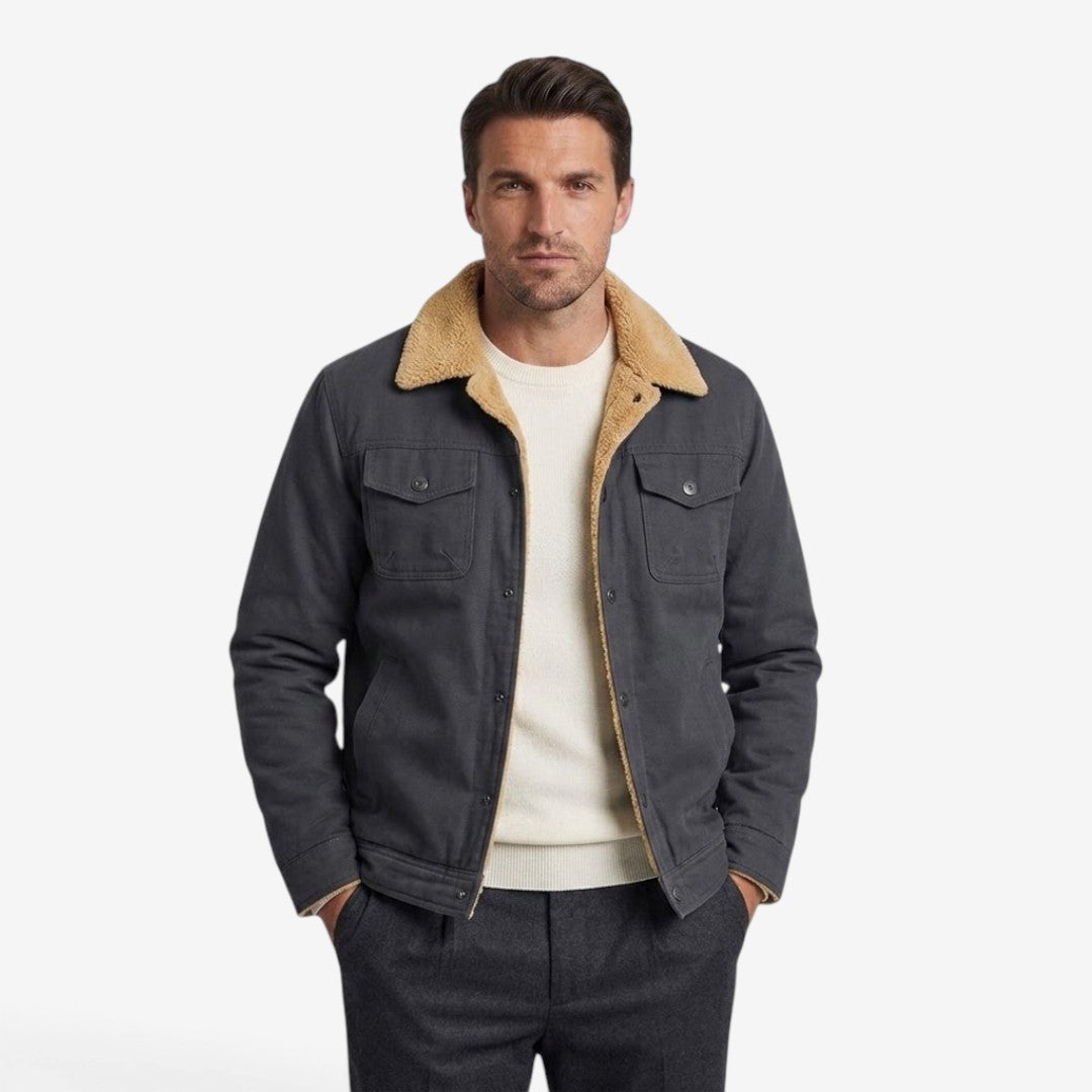 Men's Classic Fleece Jacket Lapel Collar Winter Layering Casual Outerwear