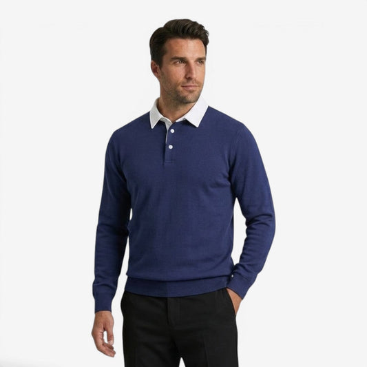 Men's Knit Polo Jumper Long Sleeve Collared Casual Autumn Winter Style