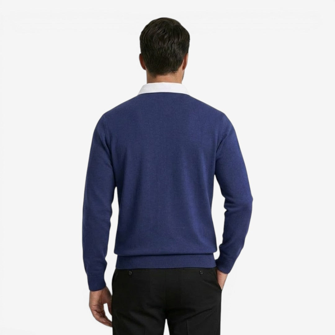 Men's Knit Polo Jumper Long Sleeve Collared Casual Autumn Winter Style