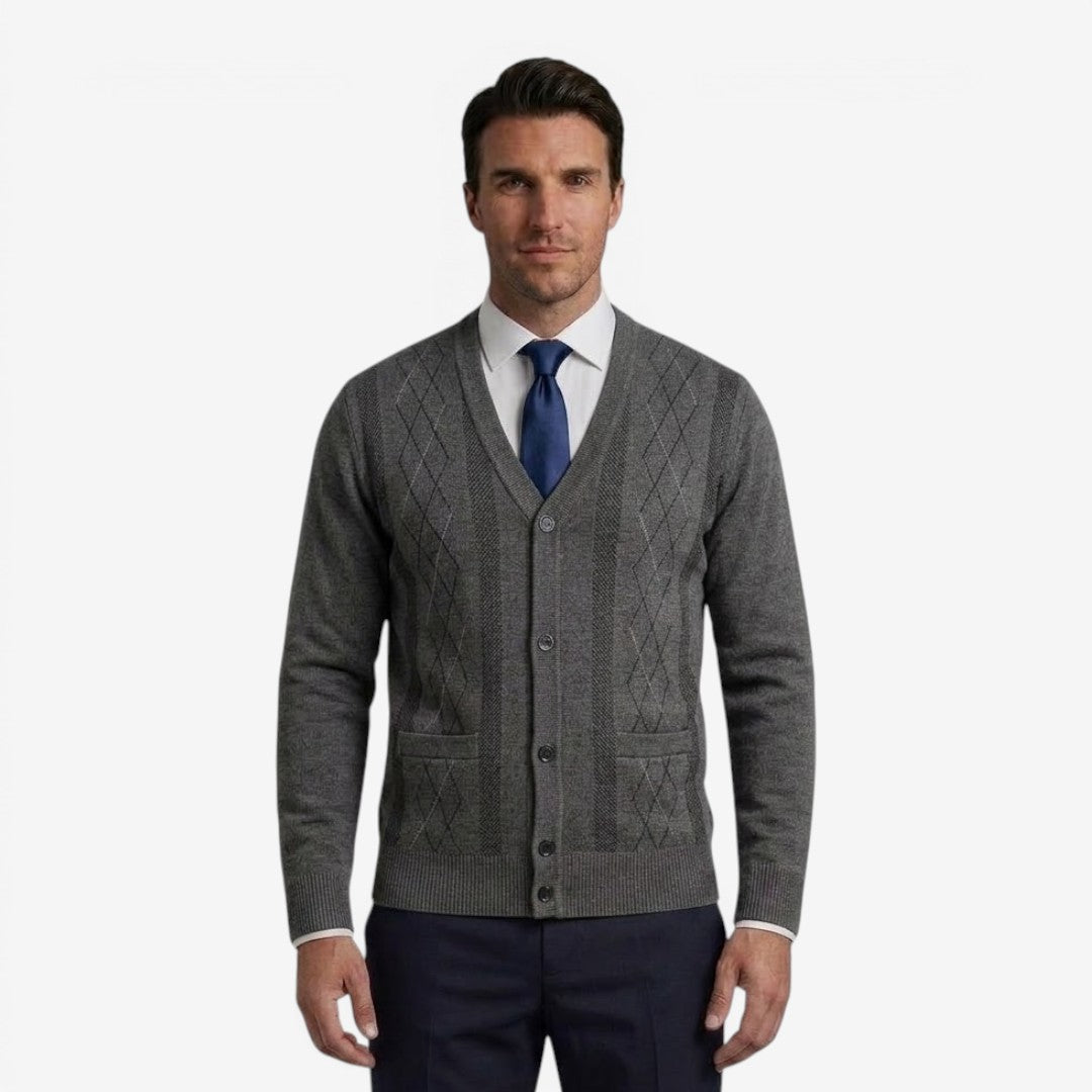 Men's Diamond Knit Cardigan Open Front Long Sleeve Business Casual Style