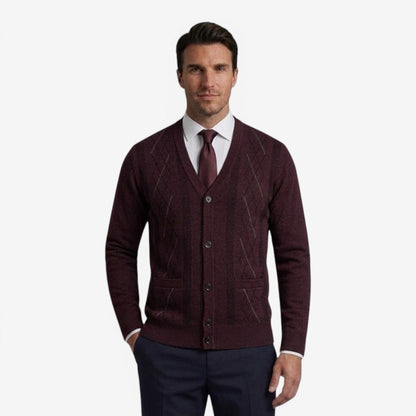 Men's Diamond Knit Cardigan Open Front Long Sleeve Business Casual Style
