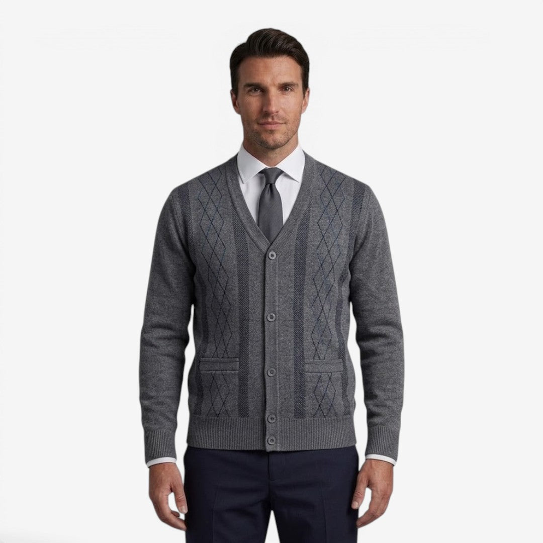 Men's Diamond Knit Cardigan Open Front Long Sleeve Business Casual Style