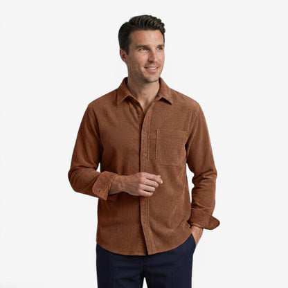 Men's Heavy Corduroy Shirt Long Sleeve Button-Up Relaxed Fit Casual Wear