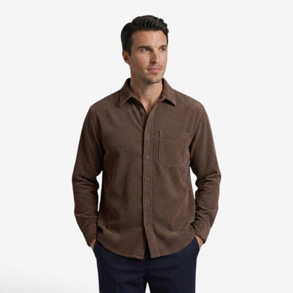 Men's Heavy Corduroy Shirt Long Sleeve Button-Up Relaxed Fit Casual Wear