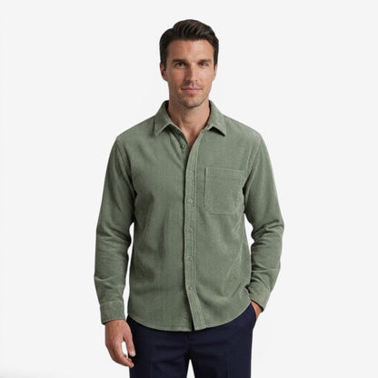 Men's Heavy Corduroy Shirt Long Sleeve Button-Up Relaxed Fit Casual Wear