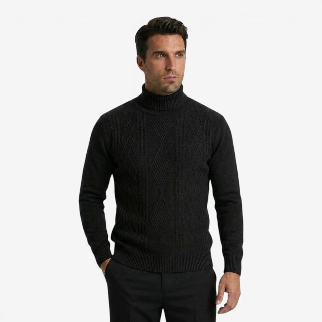 Men's Textured Knit Roll-Neck Jumper Relaxed Fit Long Sleeve Casual Everyday