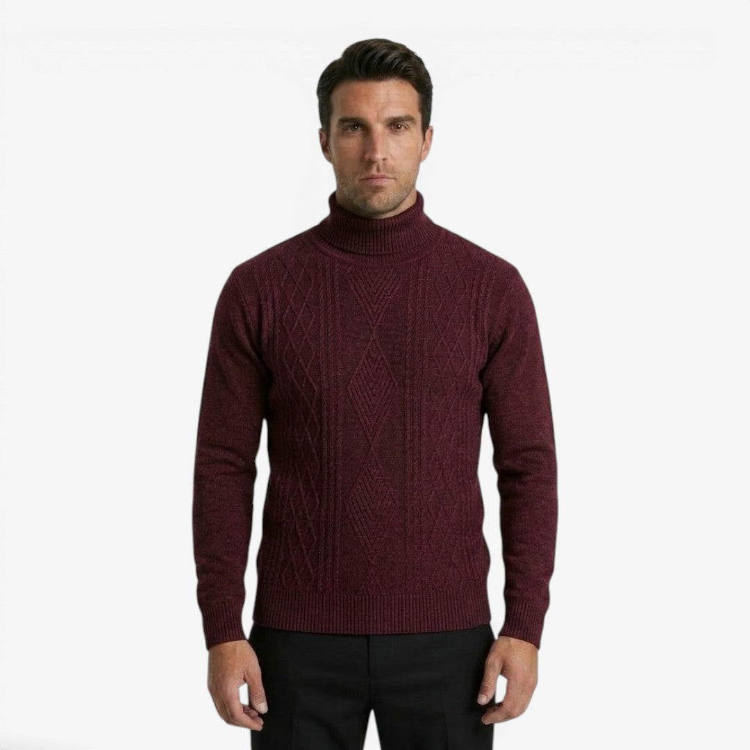 Men's Textured Knit Roll-Neck Jumper Relaxed Fit Long Sleeve Casual Everyday