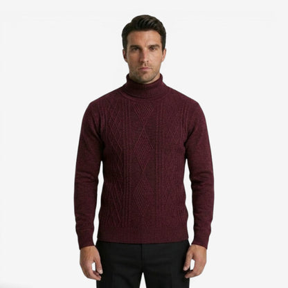 Men's Textured Knit Roll-Neck Jumper Relaxed Fit Long Sleeve Casual Everyday