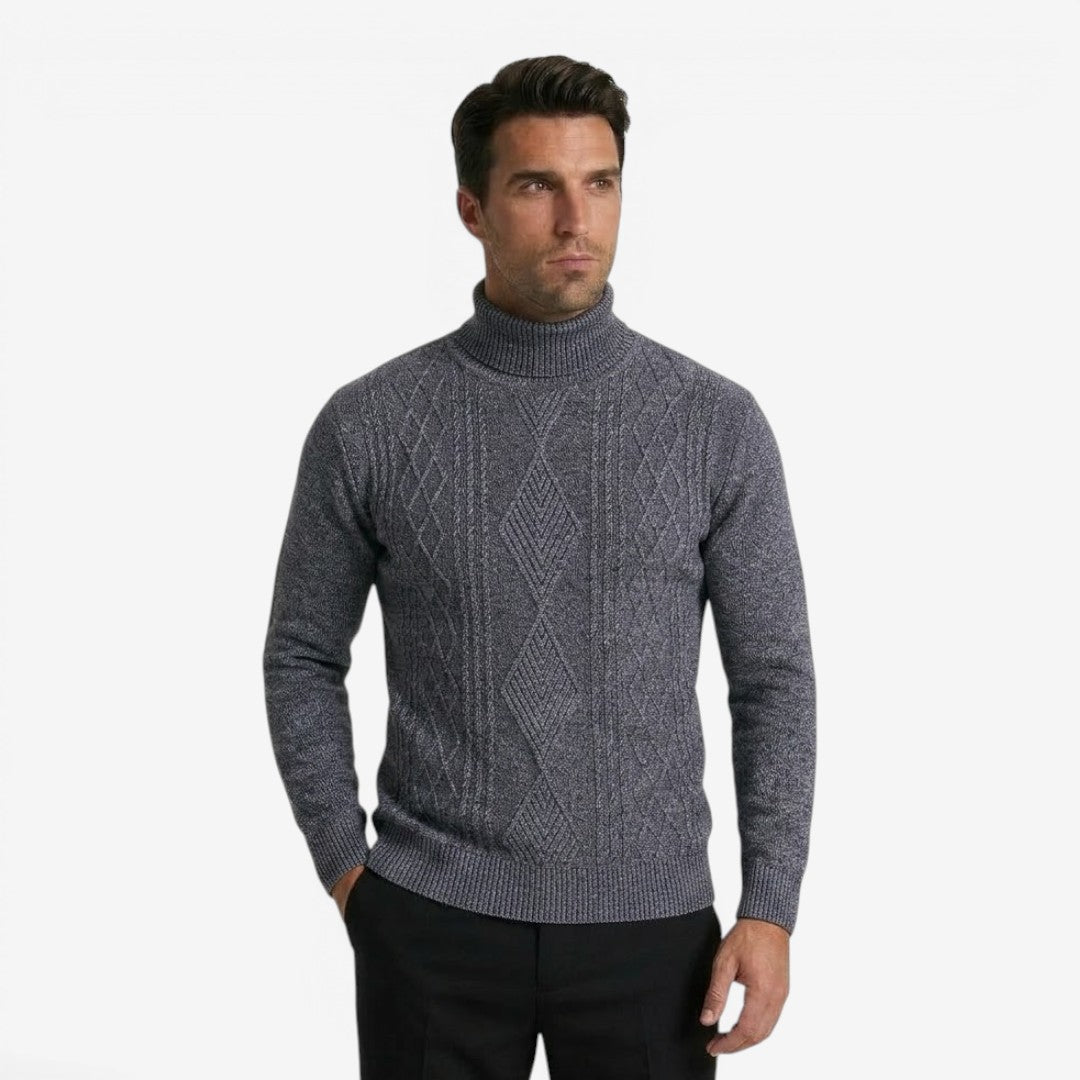 Men's Textured Knit Roll-Neck Jumper Relaxed Fit Long Sleeve Casual Everyday
