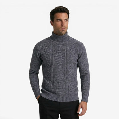 Men's Textured Knit Roll-Neck Jumper Relaxed Fit Long Sleeve Casual Everyday