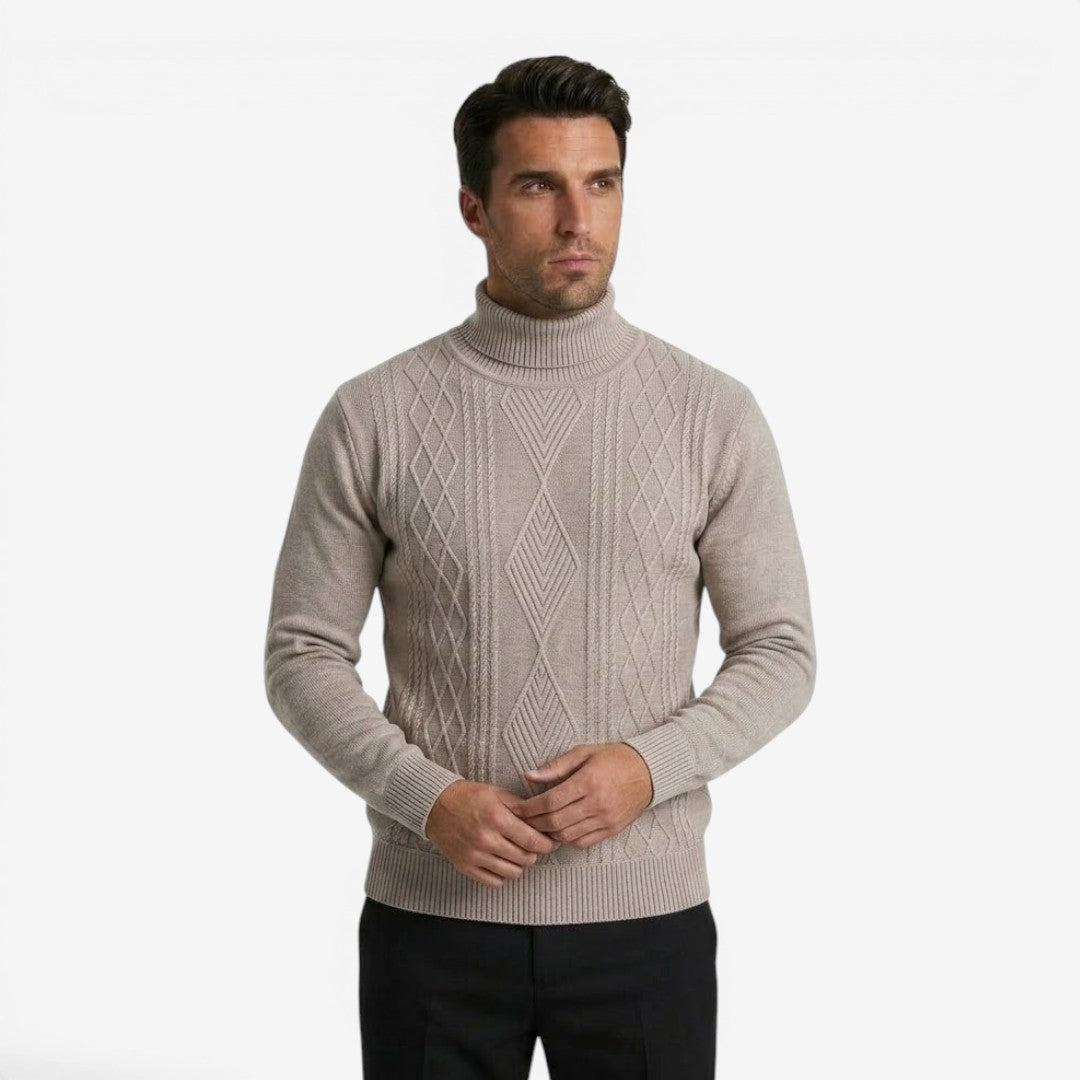 Men's Textured Knit Roll-Neck Jumper Relaxed Fit Long Sleeve Casual Everyday