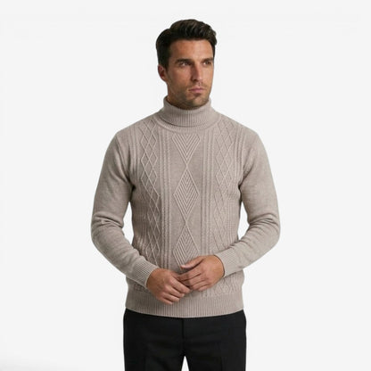 Men's Textured Knit Roll-Neck Jumper Relaxed Fit Long Sleeve Casual Everyday