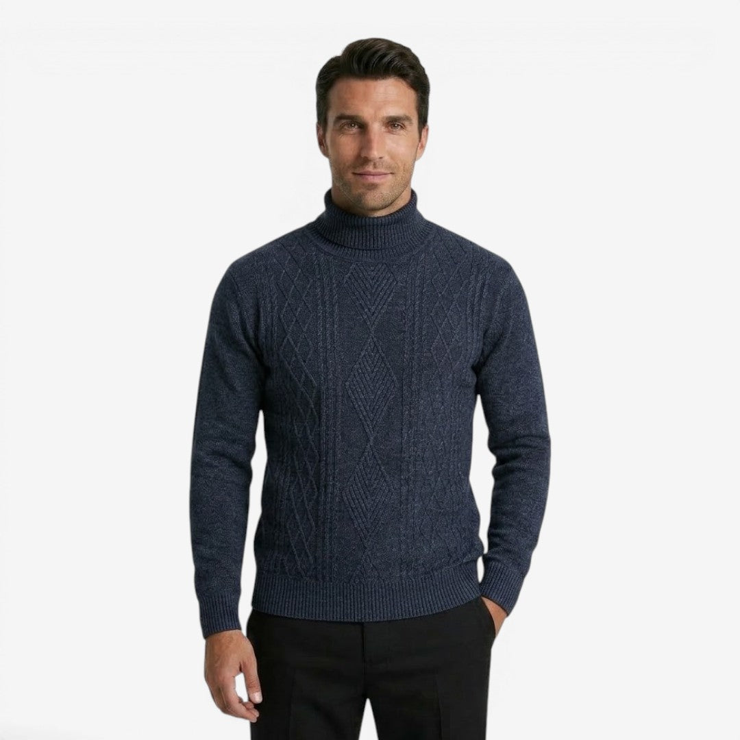 Men's Textured Knit Roll-Neck Jumper Relaxed Fit Long Sleeve Casual Everyday