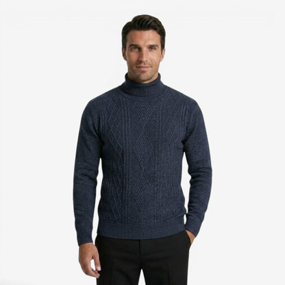 Men's Textured Knit Roll-Neck Jumper Relaxed Fit Long Sleeve Casual Everyday