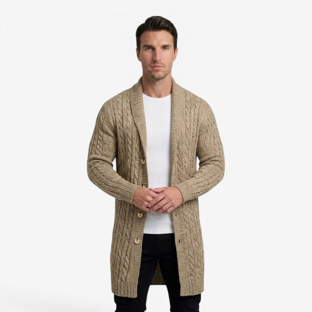 Men's Jacquard Knit Cardigan Lapel Collar Winter Layering Stylish Casual