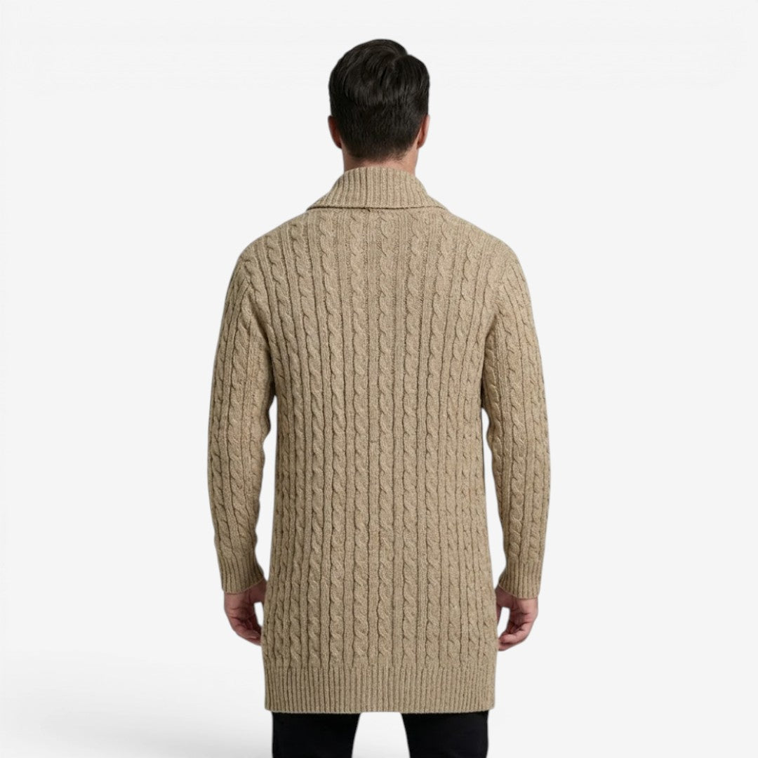 Men's Jacquard Knit Cardigan Lapel Collar Winter Layering Stylish Casual