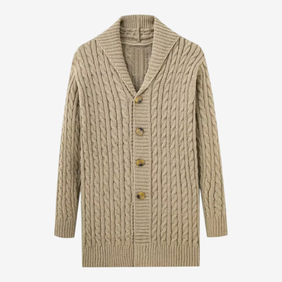 Men's Jacquard Knit Cardigan Lapel Collar Winter Layering Stylish Casual