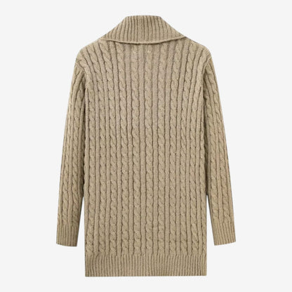 Men's Jacquard Knit Cardigan Lapel Collar Winter Layering Stylish Casual