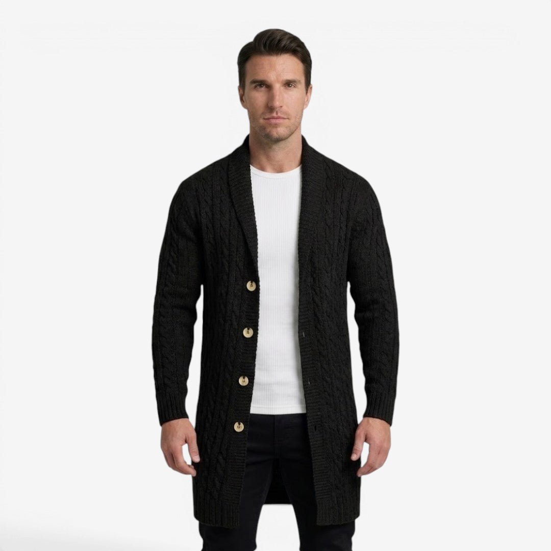 Men's Jacquard Knit Cardigan Lapel Collar Winter Layering Stylish Casual