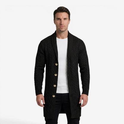Men's Jacquard Knit Cardigan Lapel Collar Winter Layering Stylish Casual