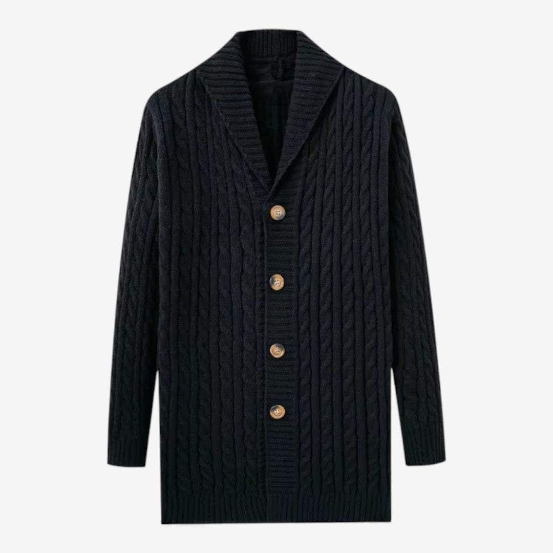 Men's Jacquard Knit Cardigan Lapel Collar Winter Layering Stylish Casual