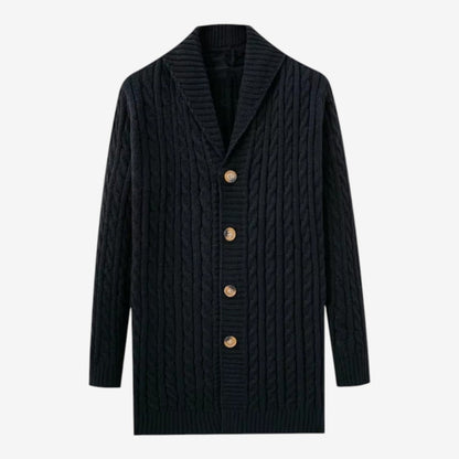 Men's Jacquard Knit Cardigan Lapel Collar Winter Layering Stylish Casual