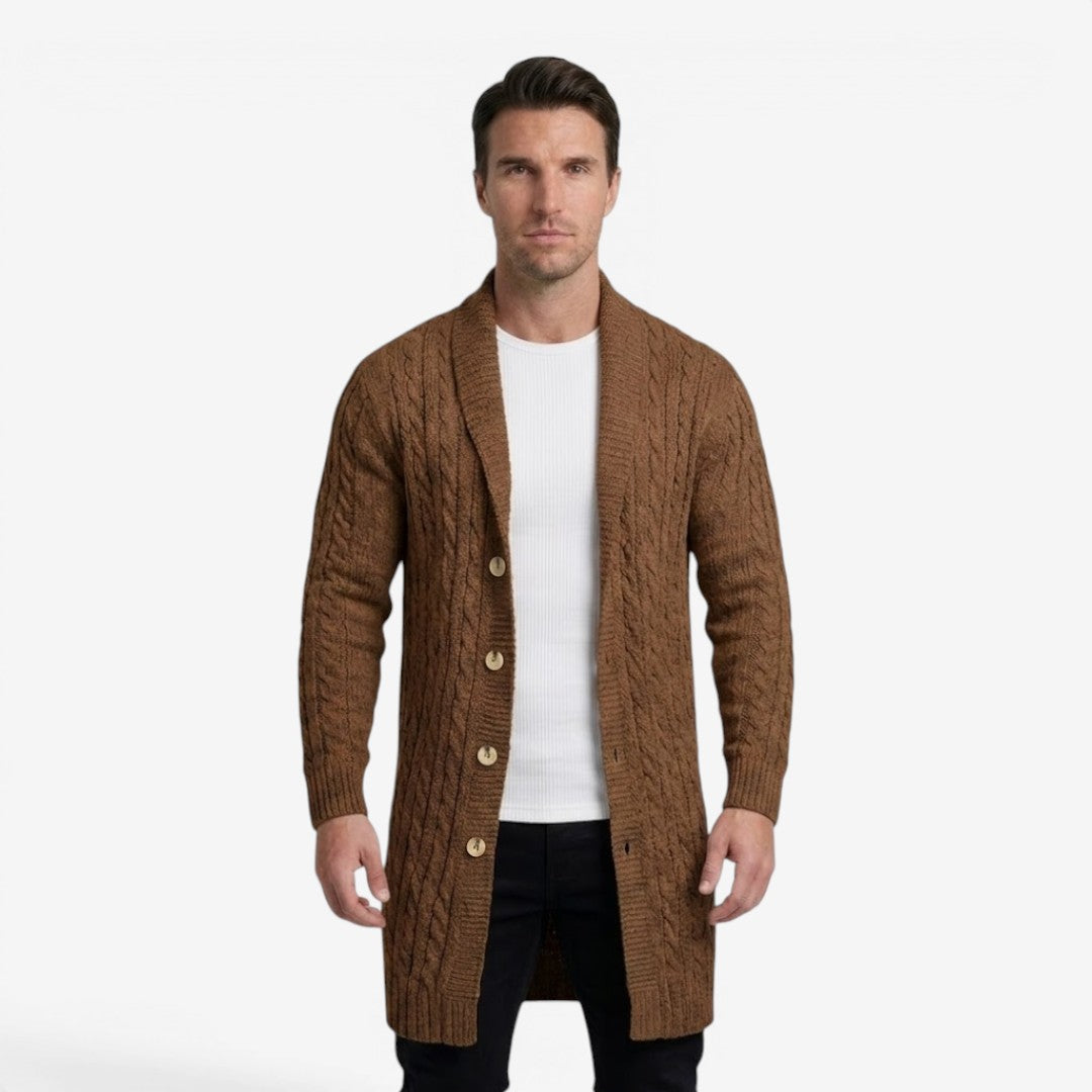 Men's Jacquard Knit Cardigan Lapel Collar Winter Layering Stylish Casual