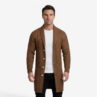 Men's Jacquard Knit Cardigan Lapel Collar Winter Layering Stylish Casual