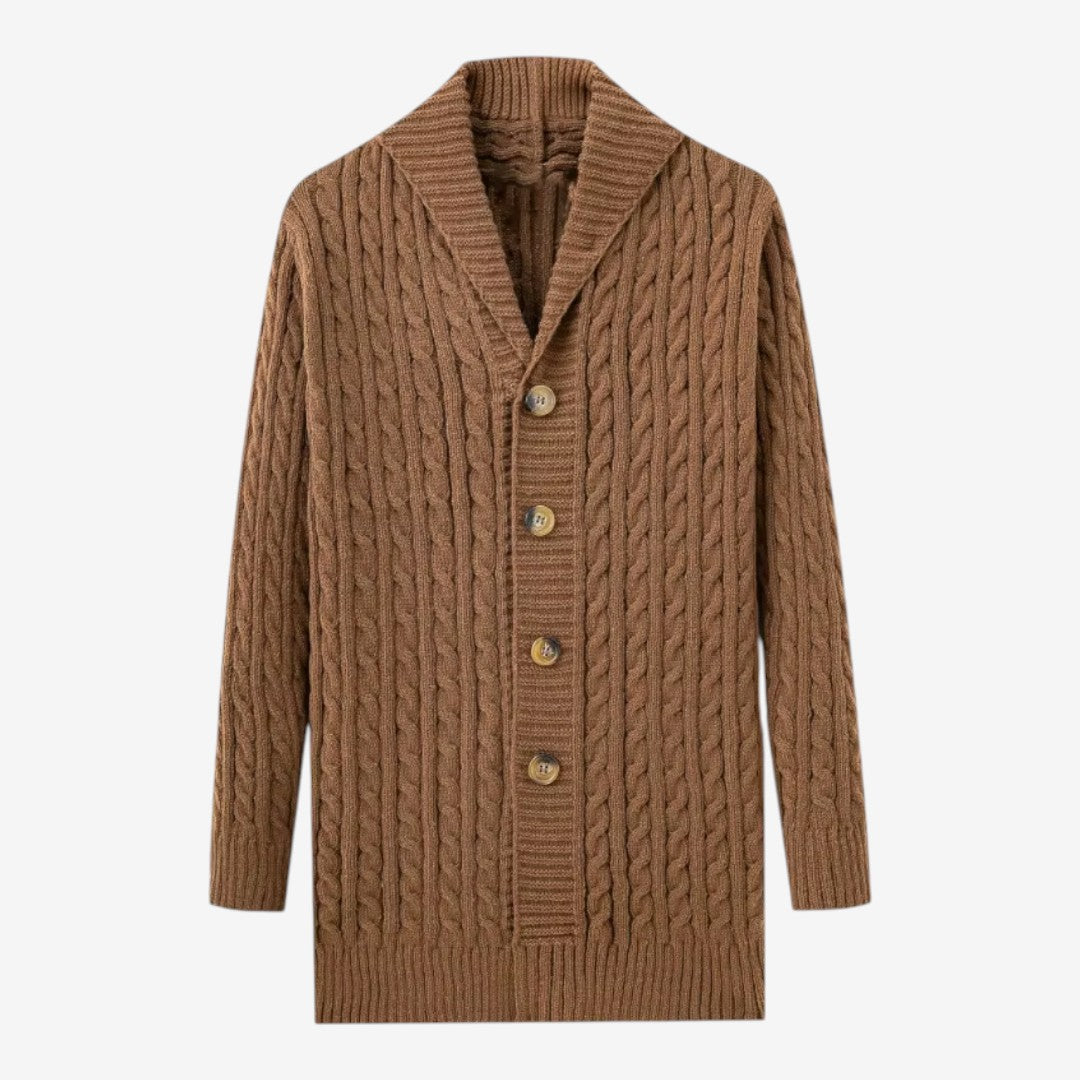Men's Jacquard Knit Cardigan Lapel Collar Winter Layering Stylish Casual