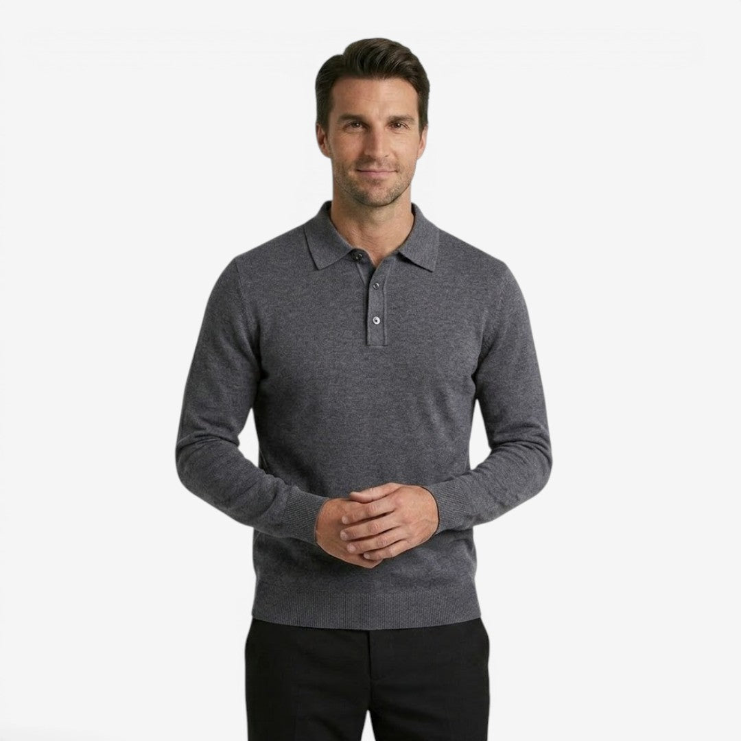 Men's Long Sleeve Polo Shirt Knit Casual Fit Collared Smart-Casual Wear